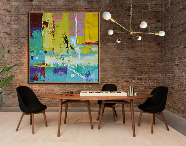 Oversized Palette Knife Painting Contemporary Art On Canvas,Large Abstract Art Handmade Acrylic Painting,Lake Blue,Purple,Yellow,Red